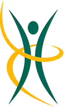 A green and yellow logo of an individual